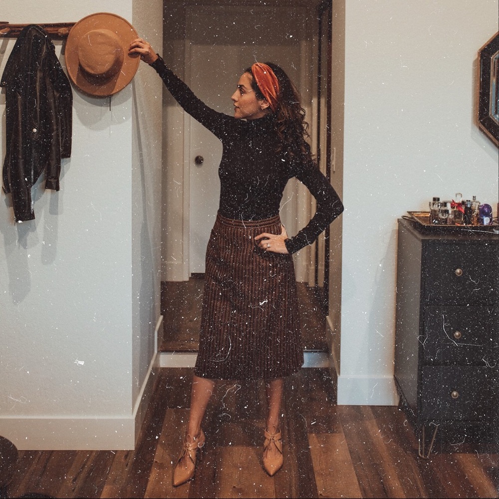 vintage skirt stripe midi brown